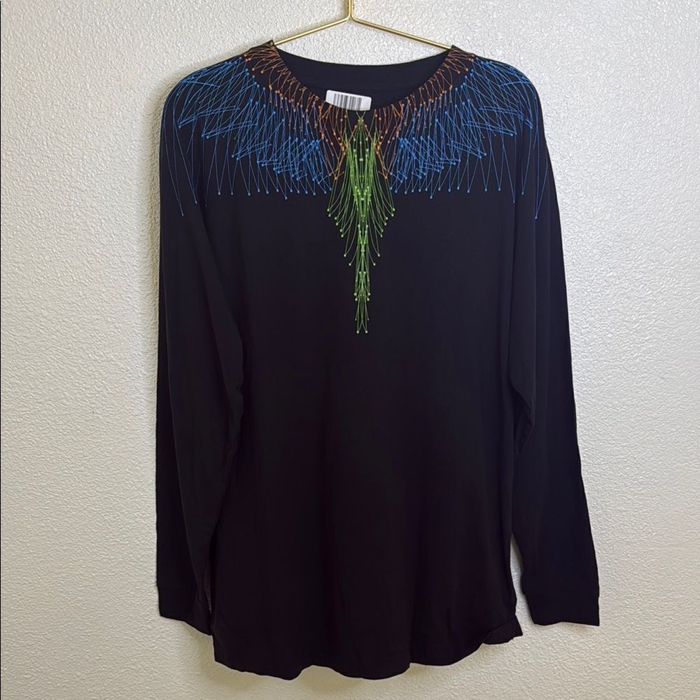Marcelo BURLON-Black Long Sleeve shirt with Colorful wings graphic- Medium- NEW